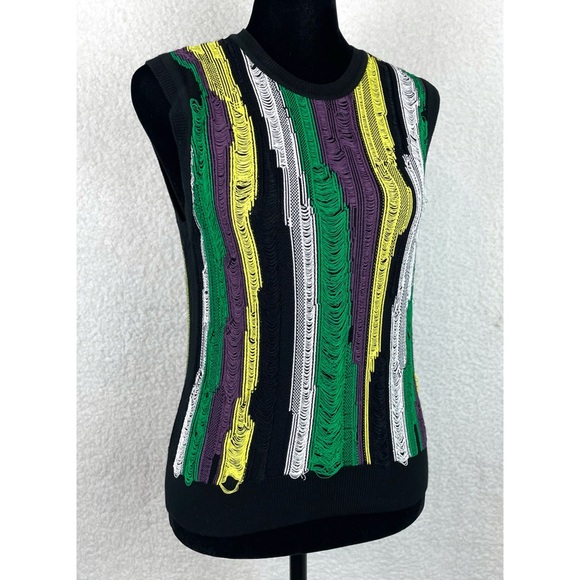 VERSACE • 2-Piece Distressed Jacquard Striped Cardigan and Tank Top Matching Set - Picture 12 of 16